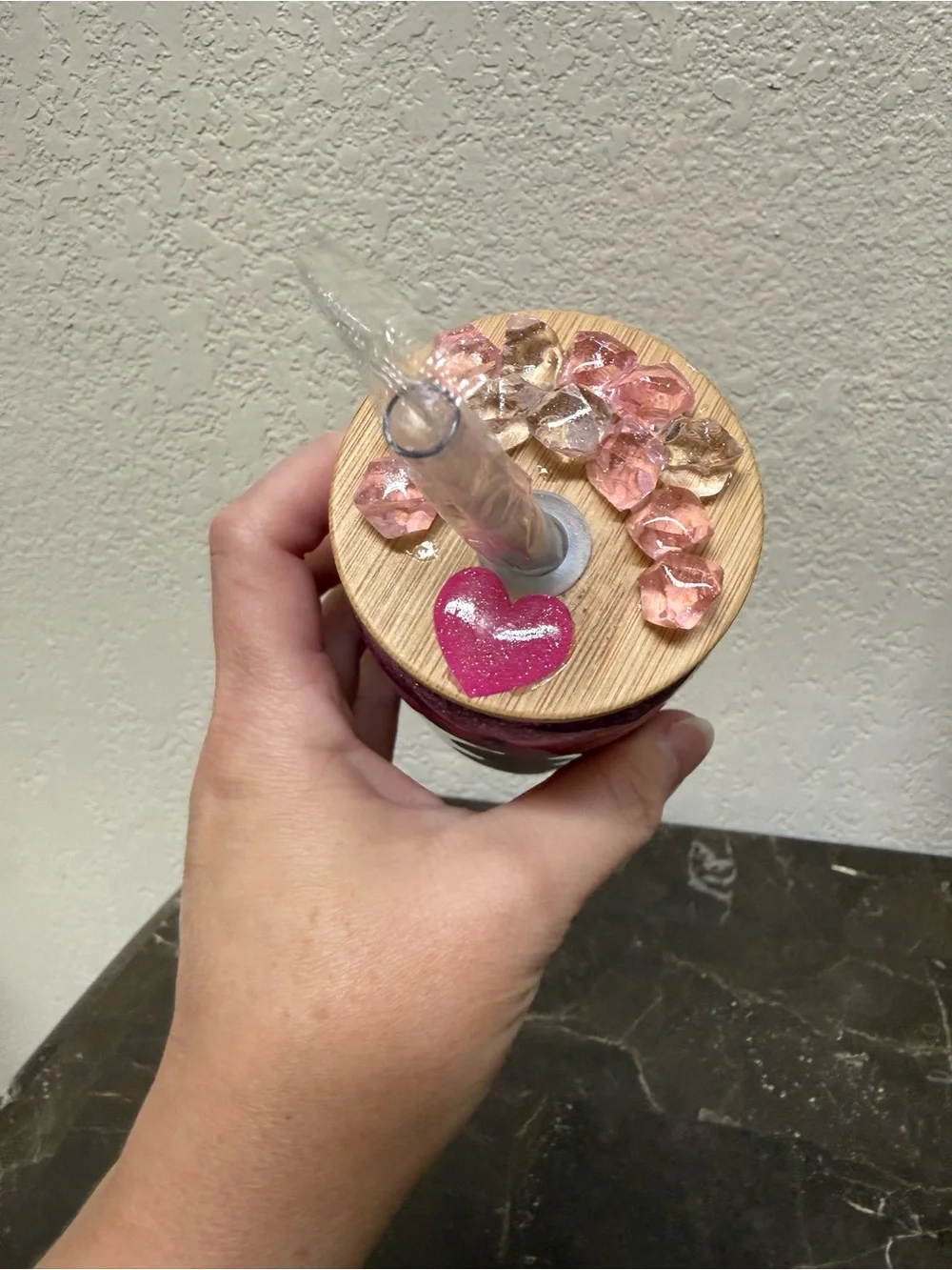 Swear Bear Fuk It Pink Glitter 12 oz Wine Glass Cup with Lid Handmade